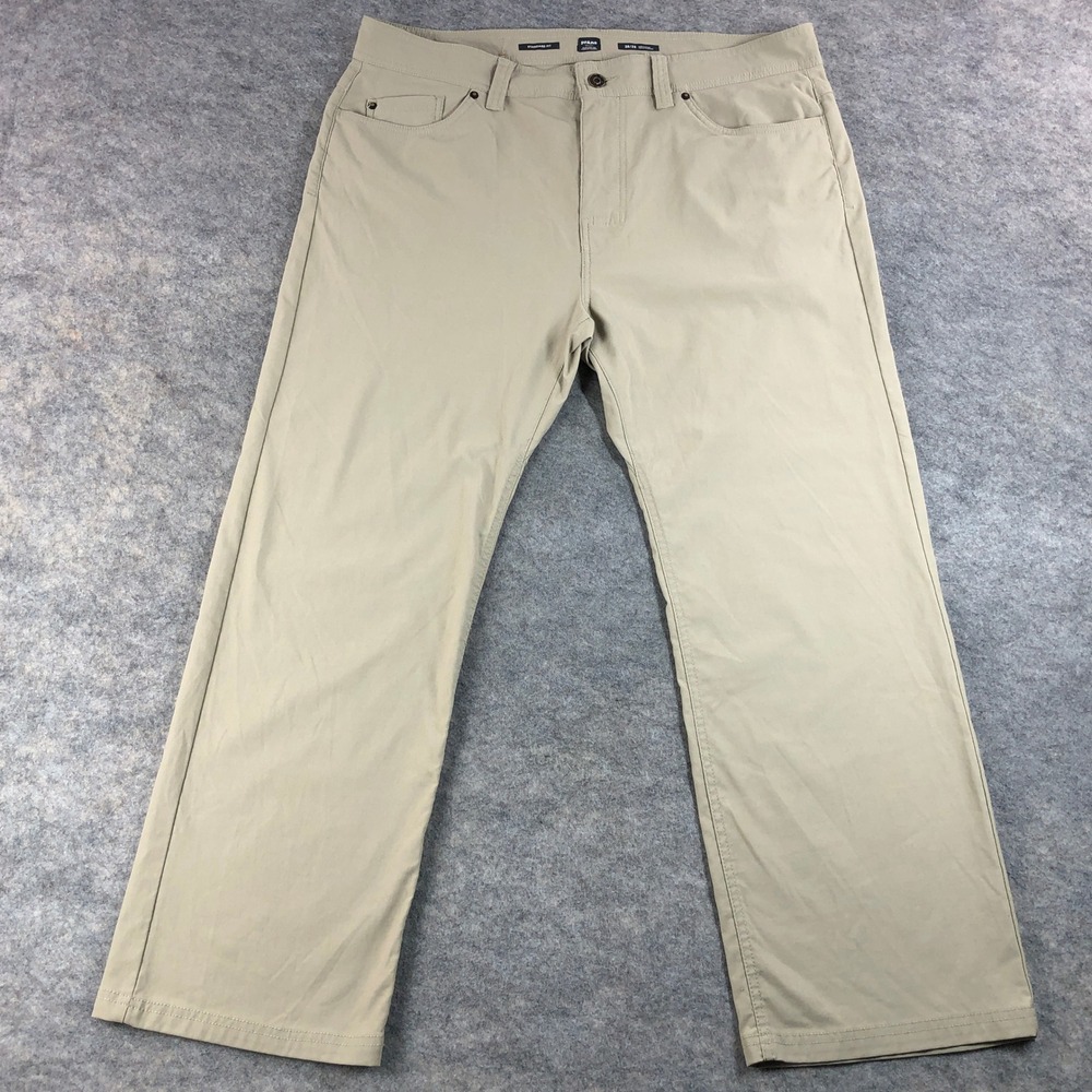 PrAna Mens Pants 38x28 Brion Standard Fit Beige Khaki Straight Leg Stretch Yoga